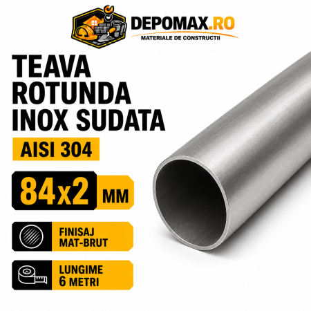 Teava rotunda inox sudata AISI 304, 84 x 2 mm, 6 metri
